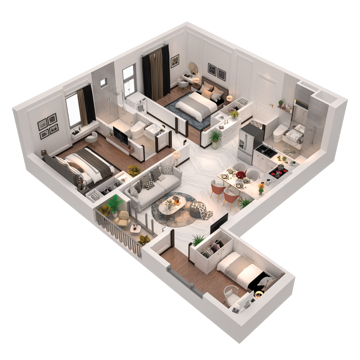 thiết kế căn hộ 3pn,2wc maison grand