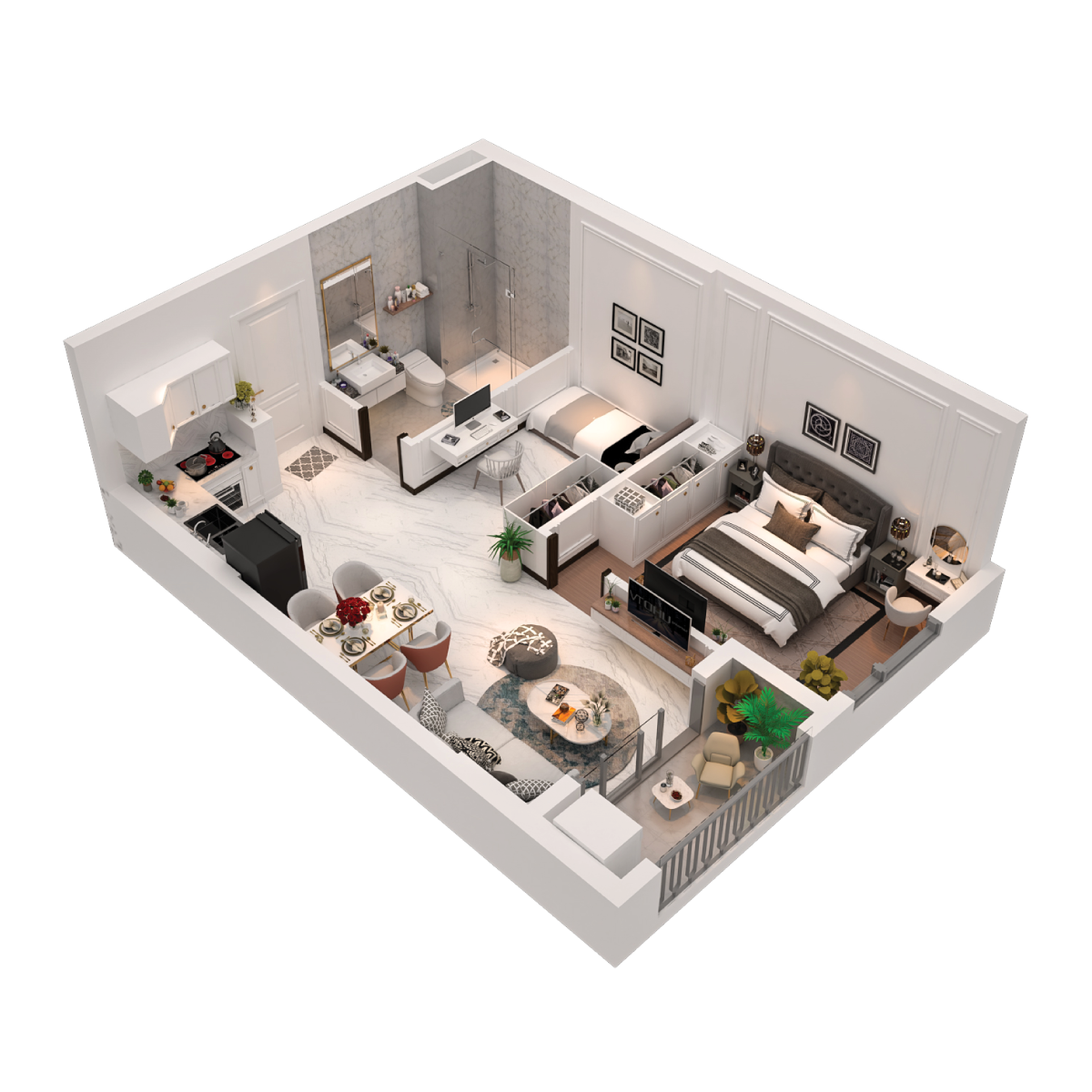 thiết kế căn 1PN maison grand