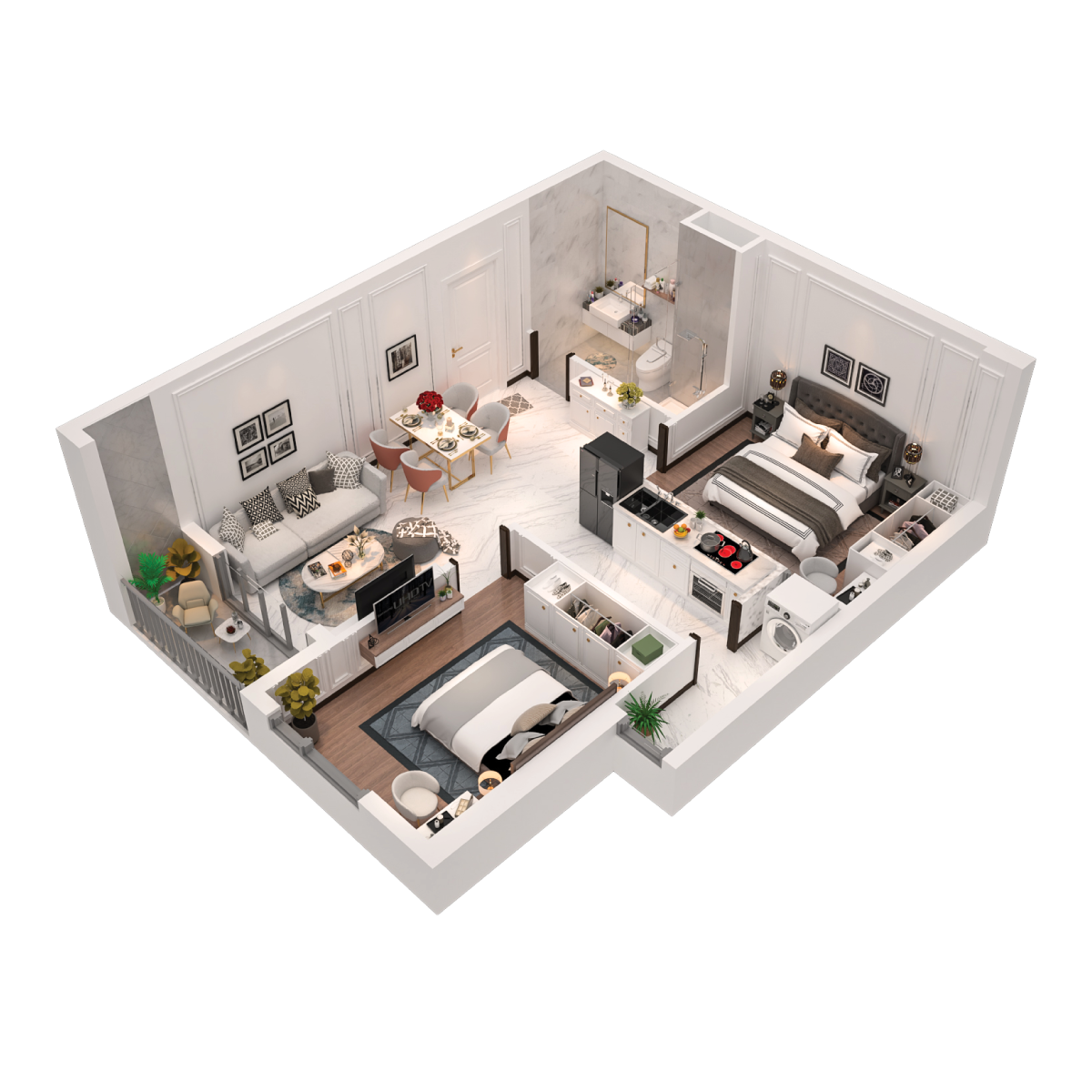 thiết kế căn hộ 2pn,1wc maison grand